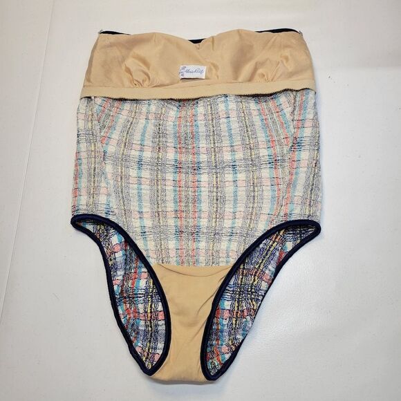 Rose Marie Reid Vintage Plaid Check One Piece Swimsuit Strapless 70s Blue Red - Picture 5 of 12